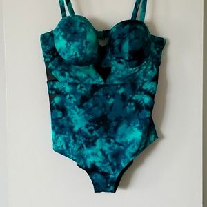 Torrid 1pc teal tie dye push up swim suit 3F